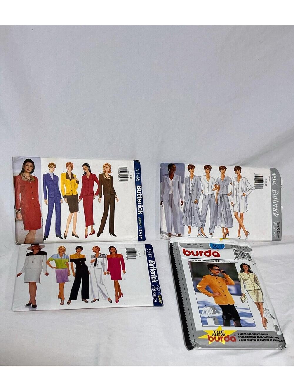 90’s Sewing Patterns Uncut (4) Women’s Burda 3611 & Butterick 4504, 5148 & 5547